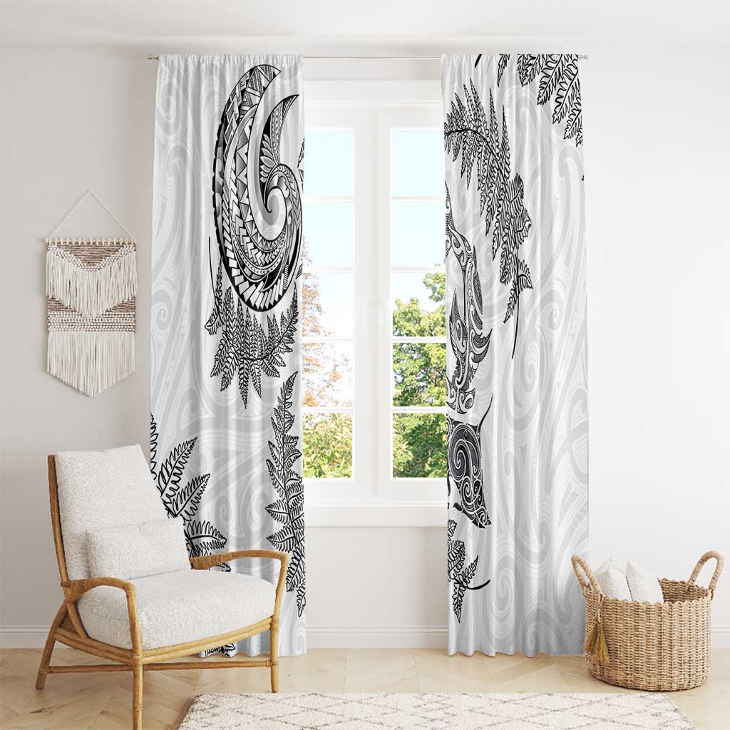 New Zealand Sea Animals with Maori Tribal Tattoo Window Curtain Shark Manta Ray with Silver Fern White LT03 - Polynesian Pride