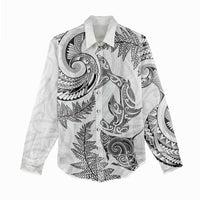 New Zealand Sea Animals with Maori Tribal Tattoo Women Casual Shirt Shark Manta Ray with Silver Fern White LT03 - Polynesian Pride