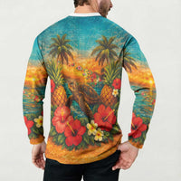 Hawaiian Turtles on Beach Button Sweatshirt with Pineapple Tropical Plant and Lei LT03 - Polynesian Pride