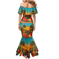 Hawaiian Turtles on Beach Family Matching Mermaid Dress and Hawaiian Shirt with Pineapple Tropical Plant and Lei LT03 - Polynesian Pride