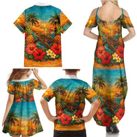 Hawaiian Turtles on Beach Family Matching Summer Maxi Dress and Hawaiian Shirt with Pineapple Tropical Plant and Lei LT03 - Polynesian Pride