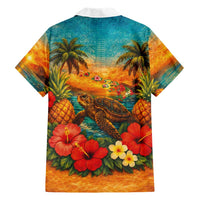 Hawaiian Turtles on Beach Family Matching Summer Maxi Dress and Hawaiian Shirt with Pineapple Tropical Plant and Lei LT03 - Polynesian Pride