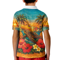 Hawaiian Turtles on Beach Kid Polo Shirt with Pineapple Tropical Plant and Lei