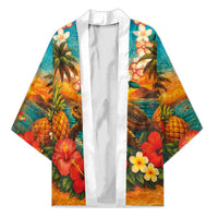 Hawaiian Turtles on Beach Kimono with Pineapple Tropical Plant and Lei
