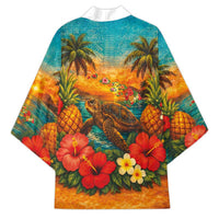 Hawaiian Turtles on Beach Kimono with Pineapple Tropical Plant and Lei