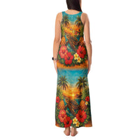 Hawaiian Turtles on Beach Tank Maxi Dress with Pineapple Tropical Plant and Lei