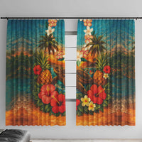 Hawaiian Turtles on Beach Window Curtain with Pineapple Tropical Plant and Lei
