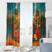 Hawaiian Turtles on Beach Window Curtain with Pineapple Tropical Plant and Lei