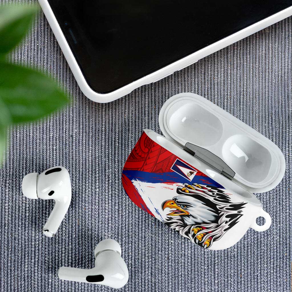 American Samoa Flag Day AirPods Case Polynesian Art Geometric with Flag Brush Style