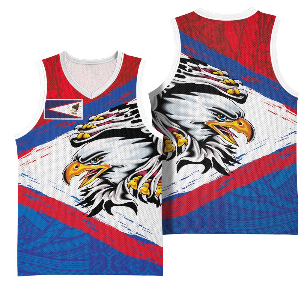 American Samoa Flag Day Basketball Jersey Polynesian Art Geometric with Flag Brush Style
