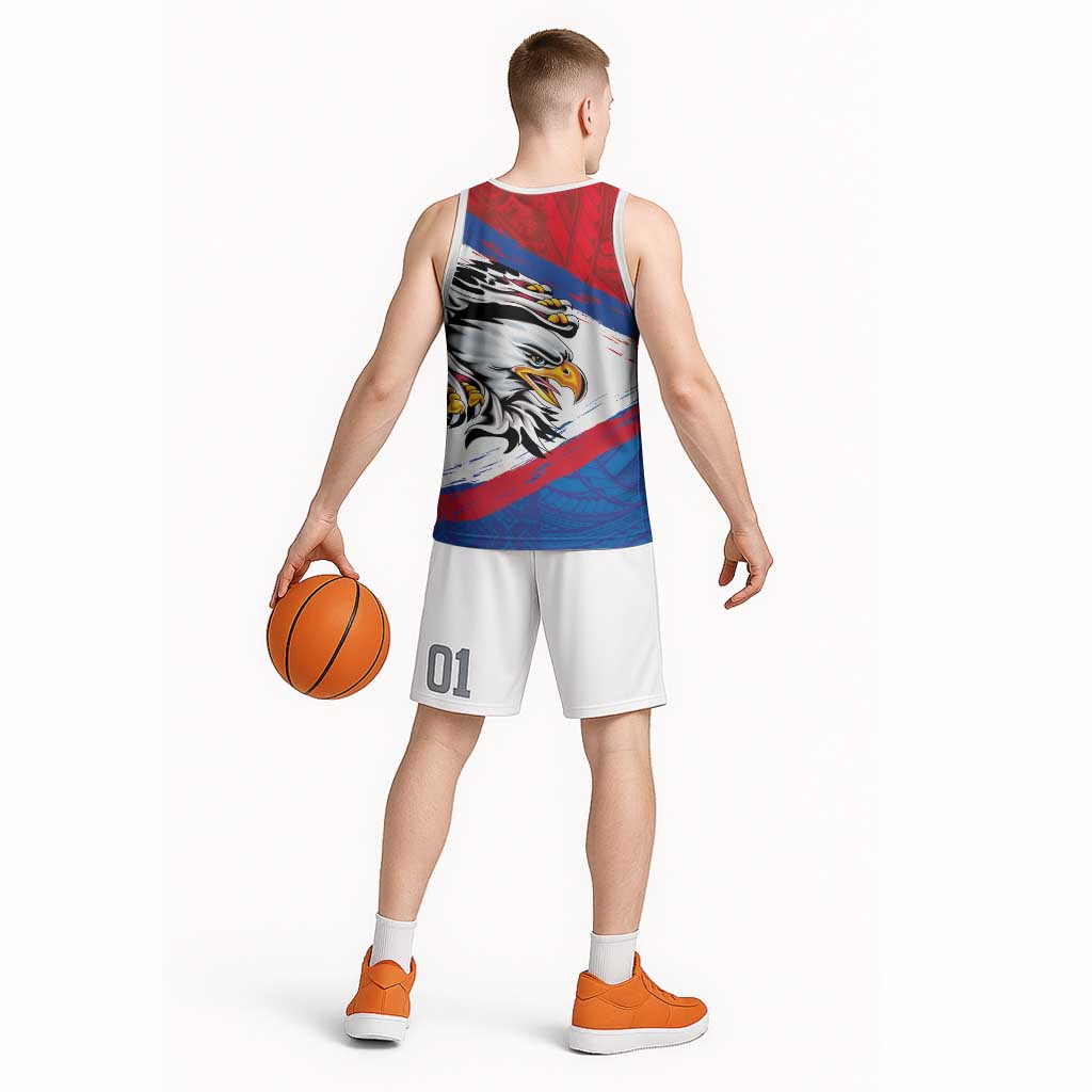 American Samoa Flag Day Basketball Jersey Polynesian Art Geometric with Flag Brush Style