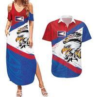 American Samoa Flag Day Couples Matching Summer Maxi Dress and Hawaiian Shirt Polynesian Art Geometric with Flag Brush Style LT03 Multicolor - Polynesian Pride