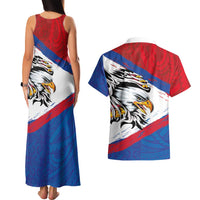 American Samoa Flag Day Couples Matching Tank Maxi Dress and Hawaiian Shirt Polynesian Art Geometric with Flag Brush Style LT03 - Polynesian Pride
