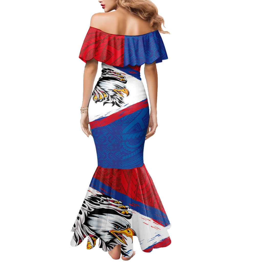 American Samoa Flag Day Family Matching Mermaid Dress and Hawaiian Shirt Polynesian Art Geometric with Flag Brush Style LT03 - Polynesian Pride