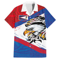 American Samoa Flag Day Family Matching Off Shoulder Short Dress and Hawaiian Shirt Polynesian Art Geometric with Flag Brush Style LT03 Dad's Shirt - Short Sleeve Multicolor - Polynesian Pride