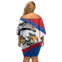 American Samoa Flag Day Family Matching Off Shoulder Short Dress and Hawaiian Shirt Polynesian Art Geometric with Flag Brush Style LT03 - Polynesian Pride