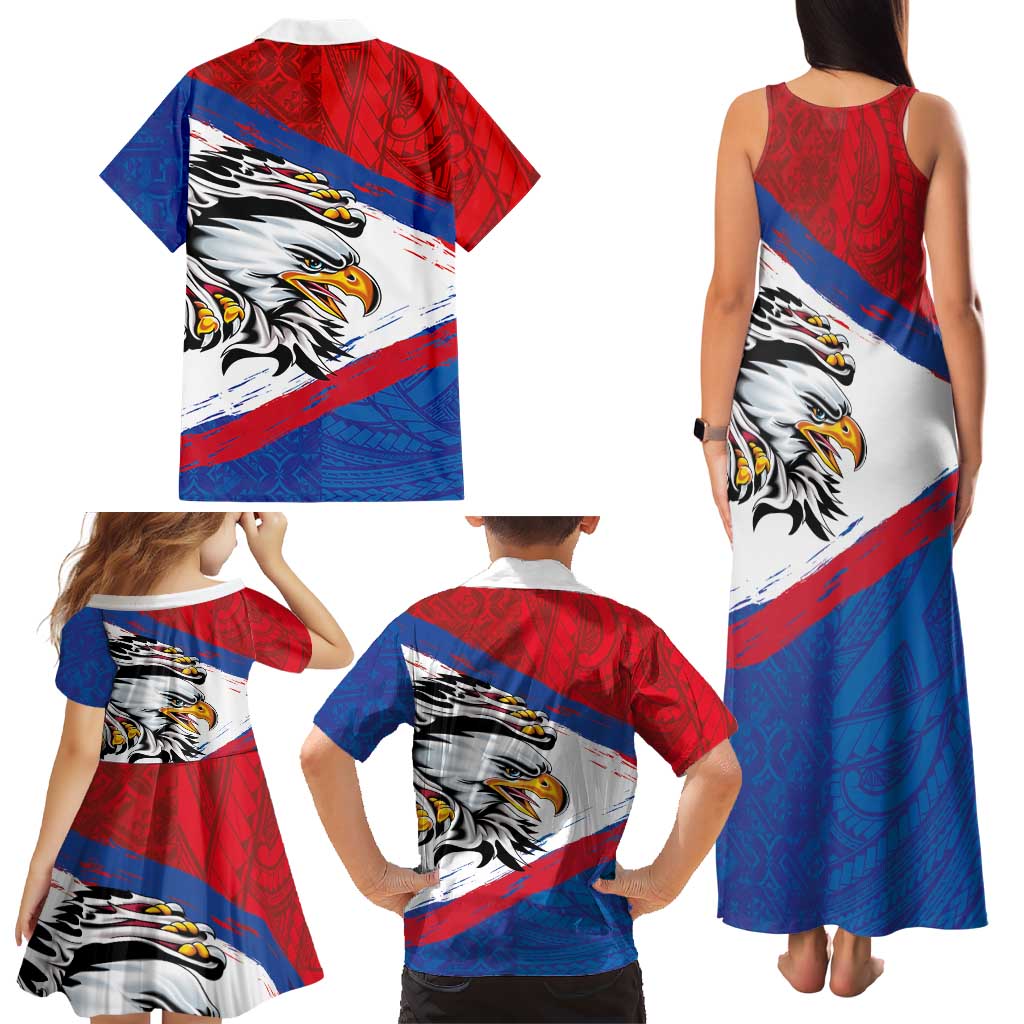 American Samoa Flag Day Family Matching Tank Maxi Dress and Hawaiian Shirt Polynesian Art Geometric with Flag Brush Style LT03 - Polynesian Pride