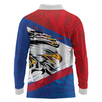 American Samoa Flag Day Long Sleeve Polo Shirt Polynesian Art Geometric with Flag Brush Style