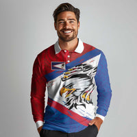 American Samoa Flag Day Long Sleeve Polo Shirt Polynesian Art Geometric with Flag Brush Style
