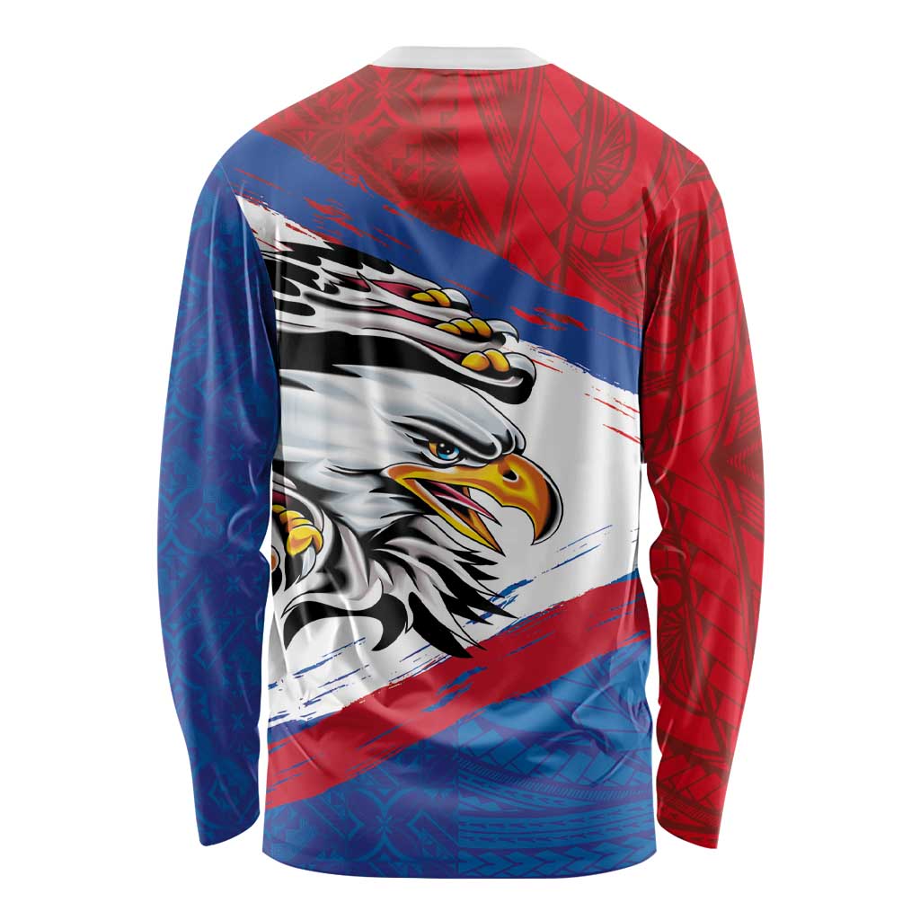 American Samoa Flag Day Long Sleeve Shirt Polynesian Art Geometric with Flag Brush Style