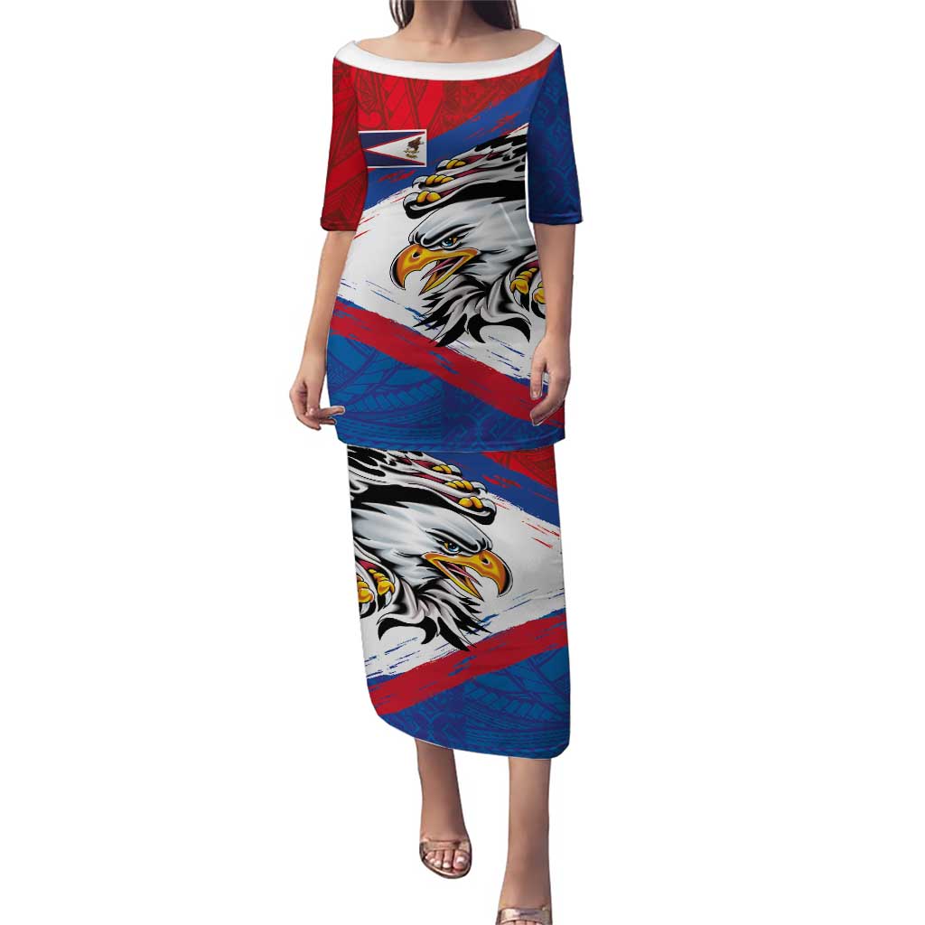 American Samoa Flag Day Puletasi Polynesian Art Geometric with Flag Brush Style