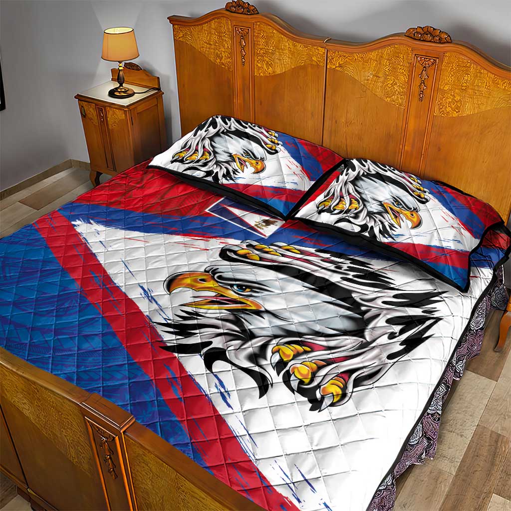 American Samoa Flag Day Quilt Bed Set Polynesian Art Geometric with Flag Brush Style