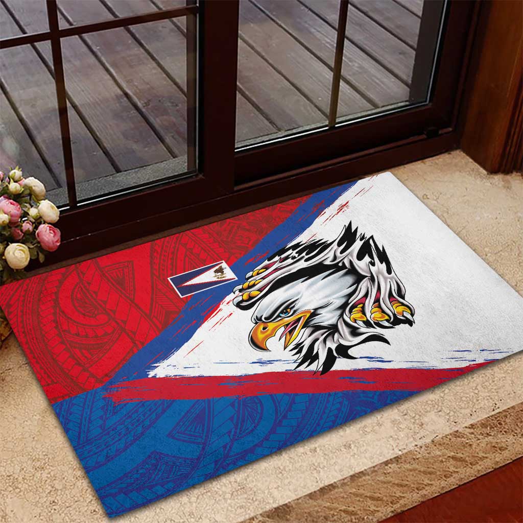 American Samoa Flag Day Rubber Doormat Polynesian Art Geometric with Flag Brush Style