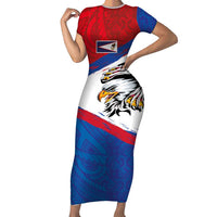 American Samoa Flag Day Short Sleeve Bodycon Dress Polynesian Art Geometric with Flag Brush Style