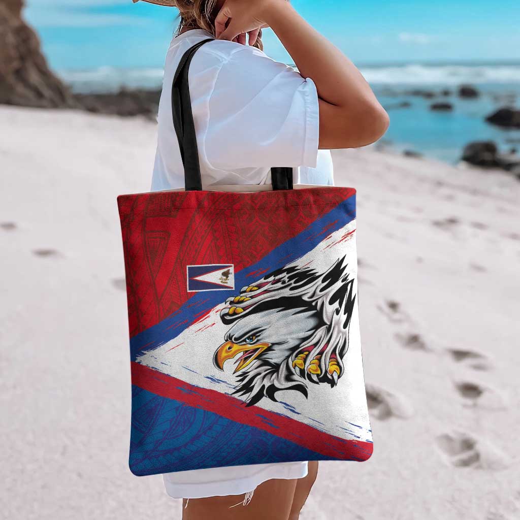 American Samoa Flag Day Tote Bag Polynesian Art Geometric with Flag Brush Style