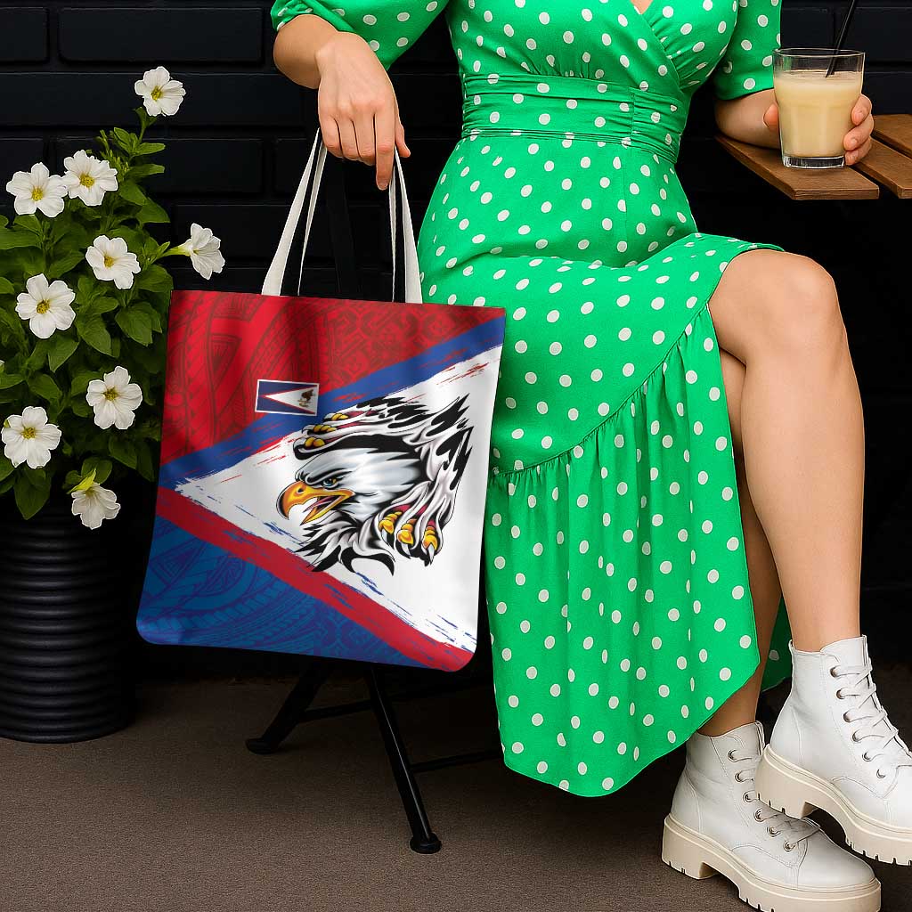 American Samoa Flag Day Tote Bag Polynesian Art Geometric with Flag Brush Style