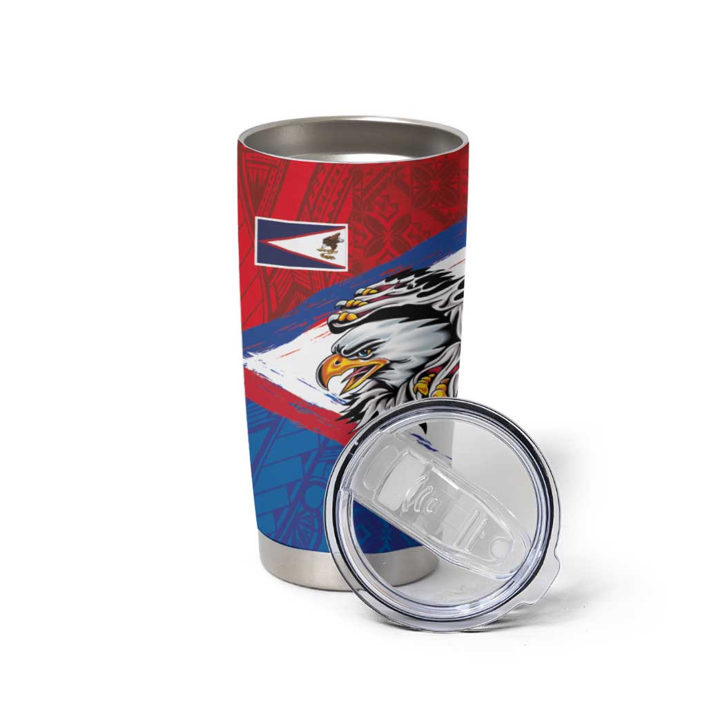 American Samoa Flag Day Tumbler Cup Polynesian Art Geometric with Flag Brush Style