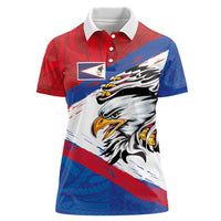 American Samoa Flag Day Women Polo Shirt Polynesian Art Geometric with Flag Brush Style