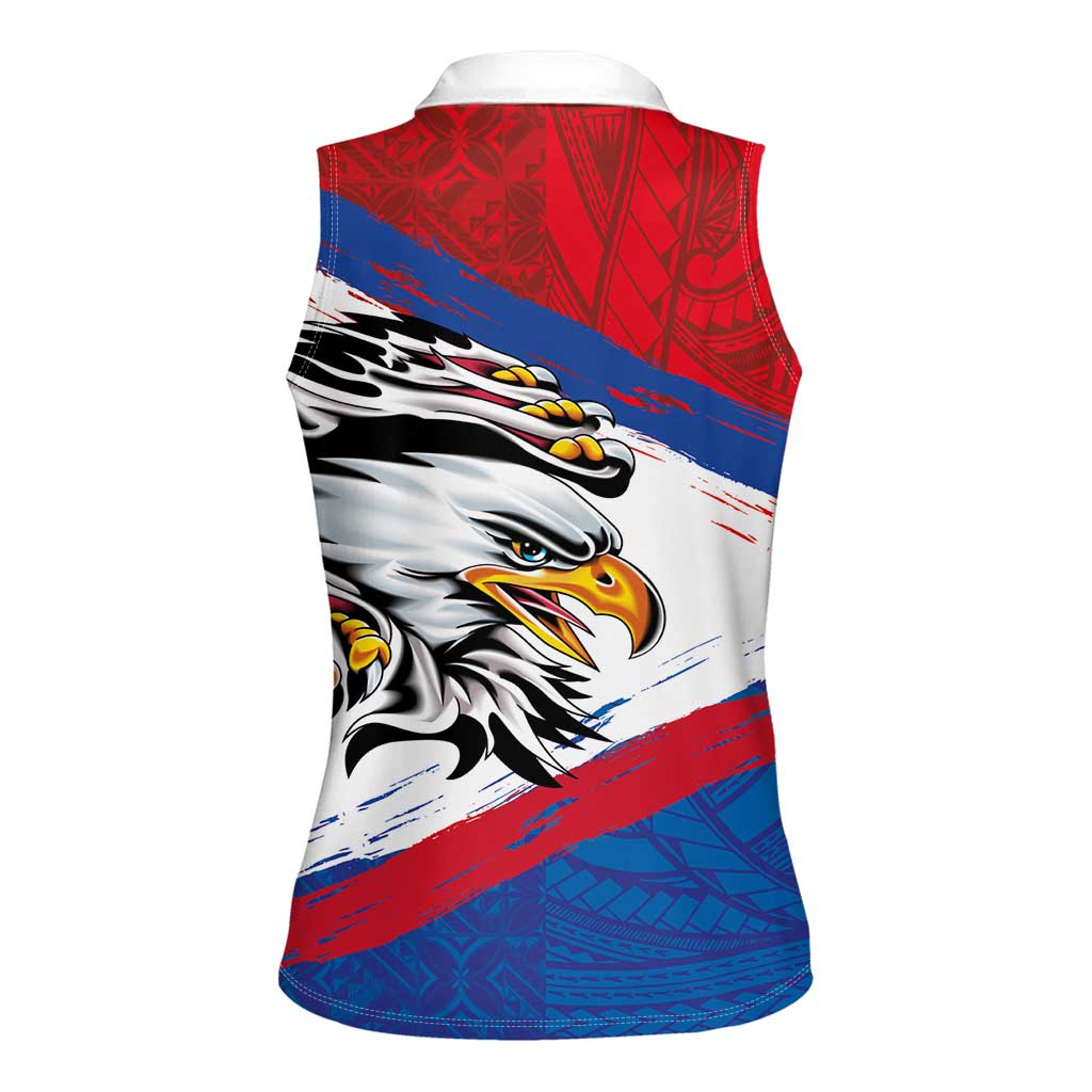 American Samoa Flag Day Women Sleeveless Polo Shirt Polynesian Art Geometric with Flag Brush Style LT03 - Polynesian Pride