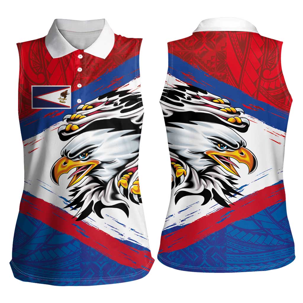 American Samoa Flag Day Women Sleeveless Polo Shirt Polynesian Art Geometric with Flag Brush Style LT03 - Polynesian Pride