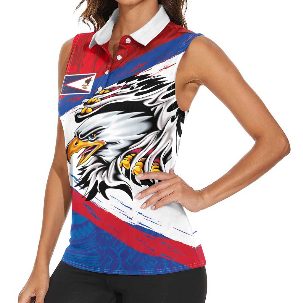 American Samoa Flag Day Women Sleeveless Polo Shirt Polynesian Art Geometric with Flag Brush Style LT03 - Polynesian Pride