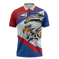 American Samoa Flag Day Zipper Polo Shirt Polynesian Art Geometric with Flag Brush Style