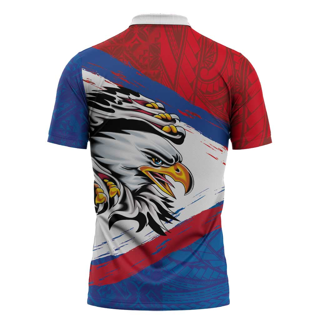 American Samoa Flag Day Zipper Polo Shirt Polynesian Art Geometric with Flag Brush Style