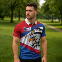 American Samoa Flag Day Zipper Polo Shirt Polynesian Art Geometric with Flag Brush Style