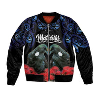 New Zealand Maori Matariki Bomber Jacket Hongi Tui Bird Pohutukawa and Polynesia Tribal LT03 Unisex Black - Polynesian Pride