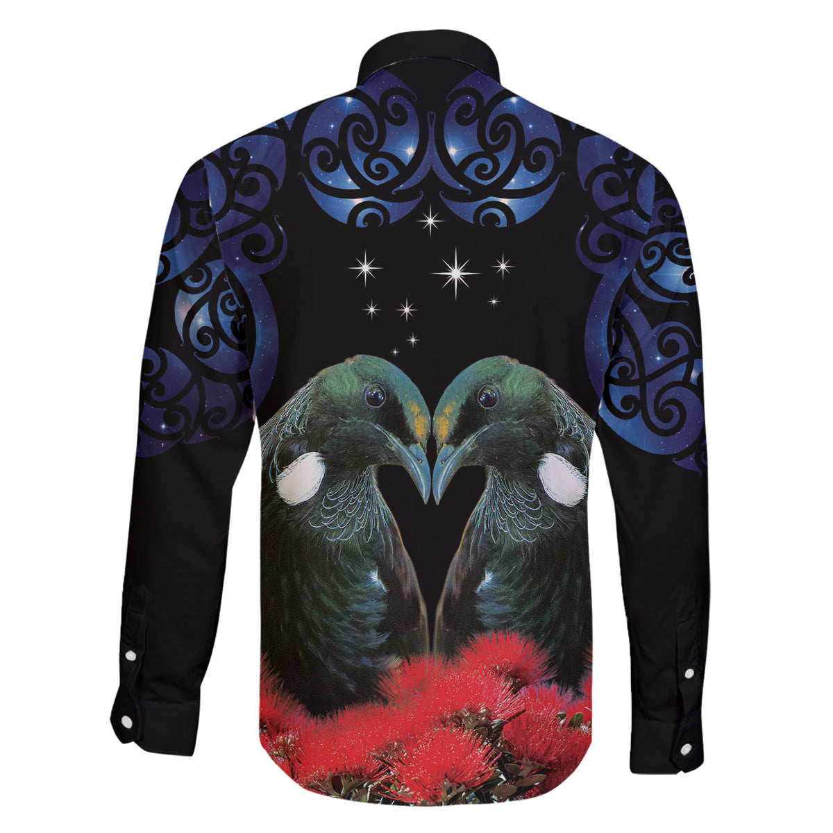 New Zealand Maori Matariki Family Matching Long Sleeve Bodycon Dress and Hawaiian Shirt Hongi Tui Bird Pohutukawa and Polynesia Tribal LT03 - Polynesian Pride