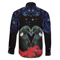 New Zealand Maori Matariki Family Matching Long Sleeve Bodycon Dress and Hawaiian Shirt Hongi Tui Bird Pohutukawa and Polynesia Tribal LT03 - Polynesian Pride