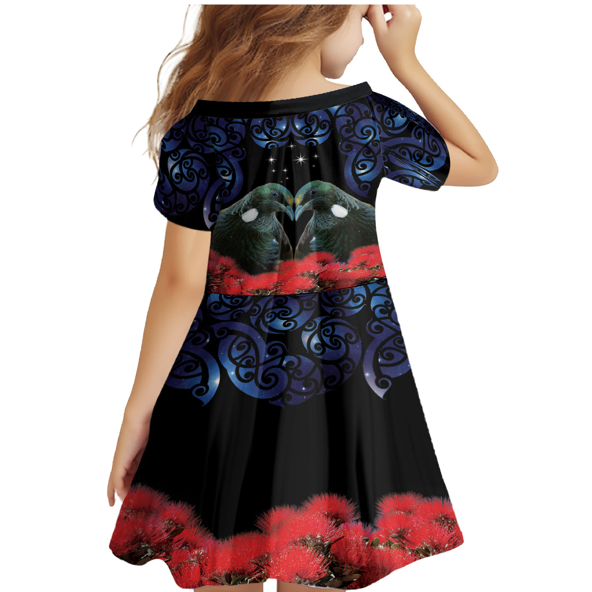 New Zealand Maori Matariki Family Matching Mermaid Dress and Hawaiian Shirt Hongi Tui Bird Pohutukawa and Polynesia Tribal LT03 - Polynesian Pride