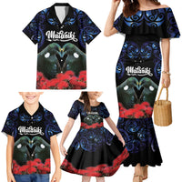 New Zealand Maori Matariki Family Matching Mermaid Dress and Hawaiian Shirt Hongi Tui Bird Pohutukawa and Polynesia Tribal LT03 - Polynesian Pride