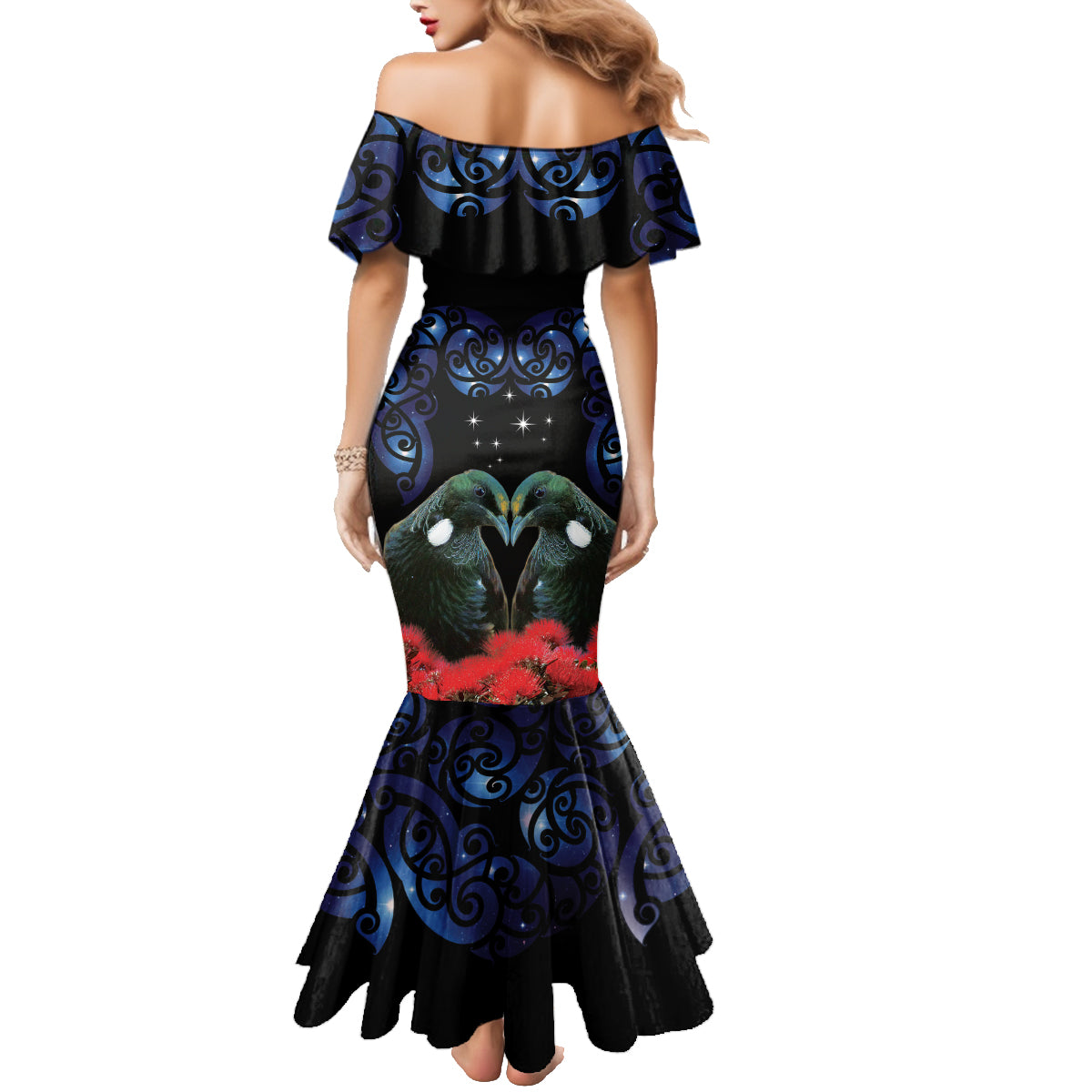 New Zealand Maori Matariki Family Matching Mermaid Dress and Hawaiian Shirt Hongi Tui Bird Pohutukawa and Polynesia Tribal LT03 - Polynesian Pride