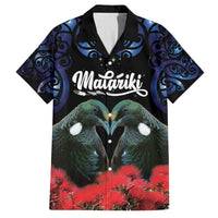 New Zealand Maori Matariki Family Matching Puletasi and Hawaiian Shirt Hongi Tui Bird Pohutukawa and Polynesia Tribal LT03 Dad's Shirt - Short Sleeve Black - Polynesian Pride