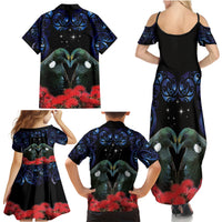 New Zealand Maori Matariki Family Matching Summer Maxi Dress and Hawaiian Shirt Hongi Tui Bird Pohutukawa and Polynesia Tribal LT03 - Polynesian Pride