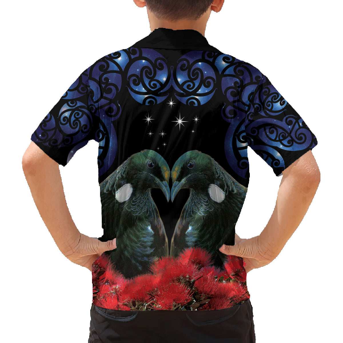 New Zealand Maori Matariki Family Matching Tank Maxi Dress and Hawaiian Shirt Hongi Tui Bird Pohutukawa and Polynesia Tribal LT03 - Polynesian Pride