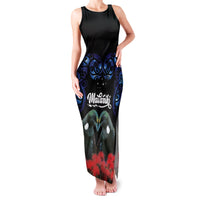 New Zealand Maori Matariki Family Matching Tank Maxi Dress and Hawaiian Shirt Hongi Tui Bird Pohutukawa and Polynesia Tribal LT03 Mom's Dress Black - Polynesian Pride