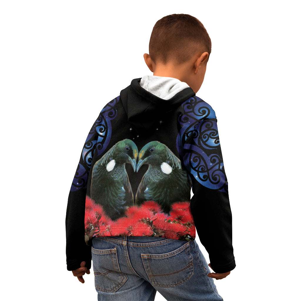 New Zealand Maori Matariki Kid Hoodie Hongi Tui Bird Pohutukawa and Polynesia Tribal LT03 - Polynesian Pride
