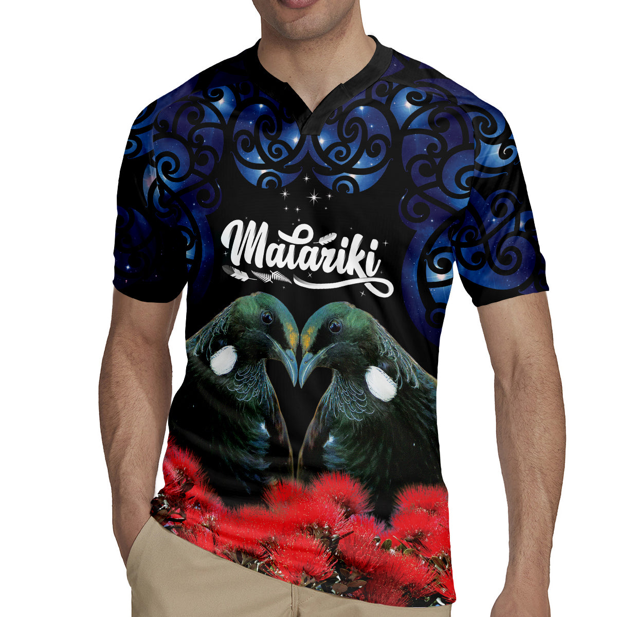 New Zealand Maori Matariki Rugby Jersey Hongi Tui Bird Pohutukawa and Polynesia Tribal LT03 - Polynesian Pride